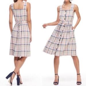 Gal Meets Glam Peyton Plaid Linen Blend Dress Size 6